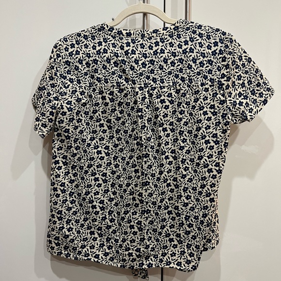 J. Crew Tie Front Floral Work Top Short Sleeve - Picture 3 of 6